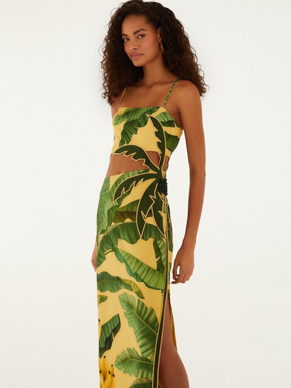 FARM Rio Soft Yellow 3D Banana Leaves Cutout Maxi Dress Lined NWT - Size M/L - Picture 14 of 15